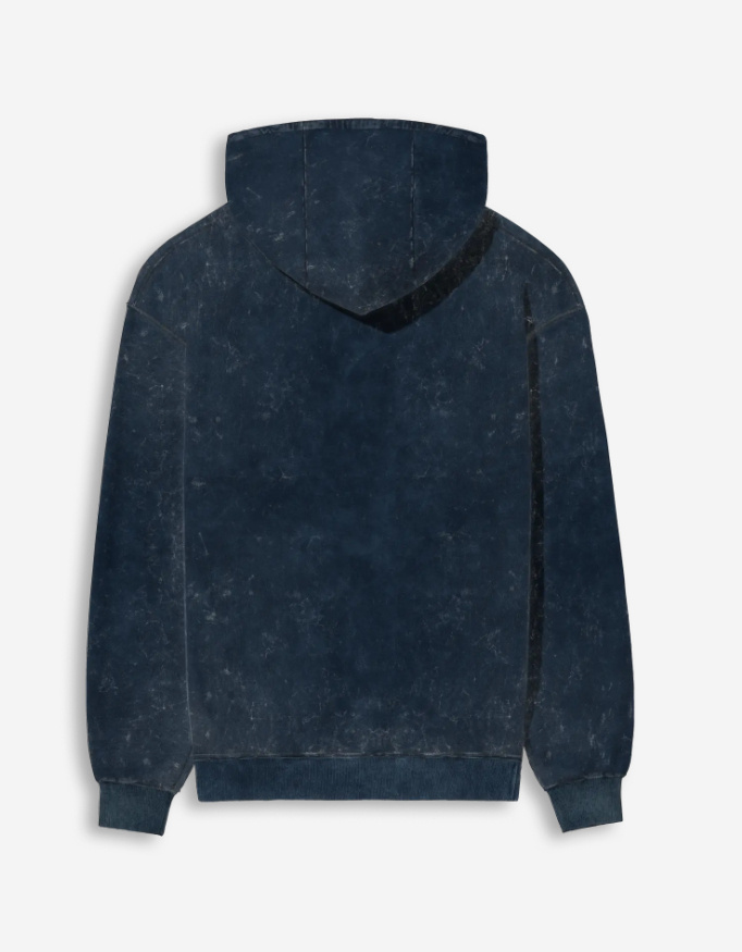 Navy Blue Acid Washed Hoodie - Image 2