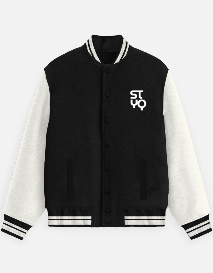 STYQ Unisex Black Varsity Jacket