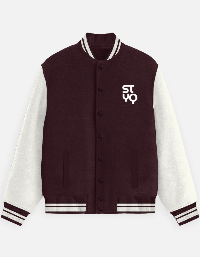 STYQ Unisex Maroon Varsity Jacket