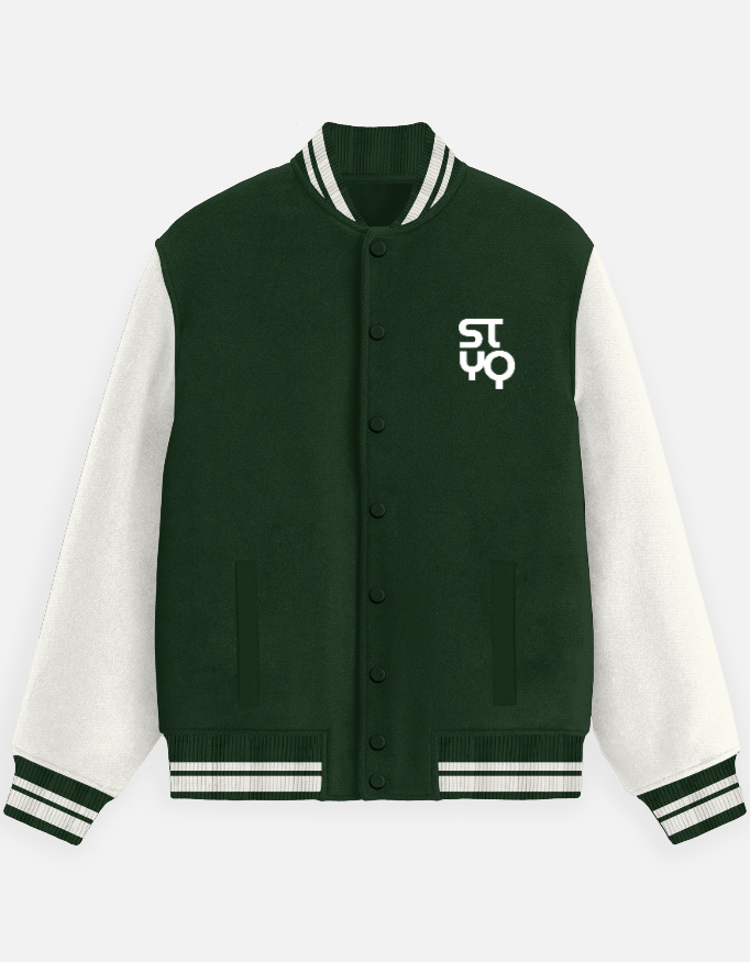 STYQ Unisex Bottle Green Varsity Jacket
